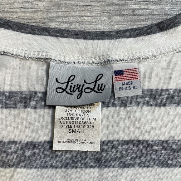 Livy Lu Boutique brand Gray White Stripe casual short sleeve shirt - Picture 2 of 4